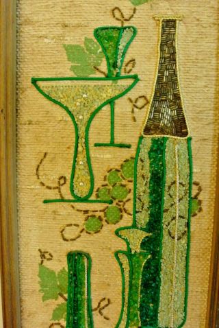 Vtg Pair Mid Century Sand Gravel Pebble Still Life Wine Glass Decantor Wall Art 7