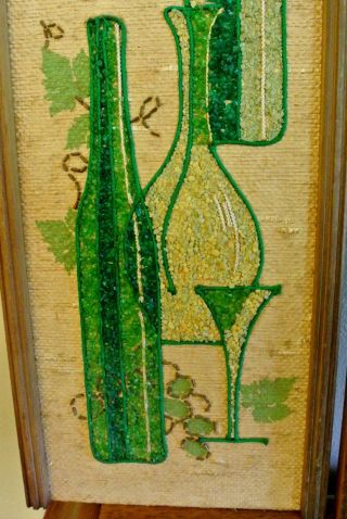 Vtg Pair Mid Century Sand Gravel Pebble Still Life Wine Glass Decantor Wall Art 8