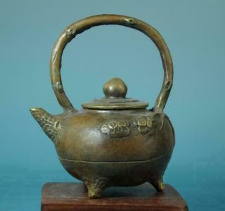 Chinese Old Copper Hand Carving Plum Blossom And Three Foot Teapot D01