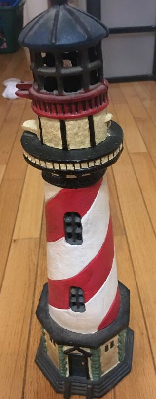 LARGE 17” RARE ANTIQUE LIGHTHOUSE CAST IRON DOORSTOP candle holder Cape Hatteras 4