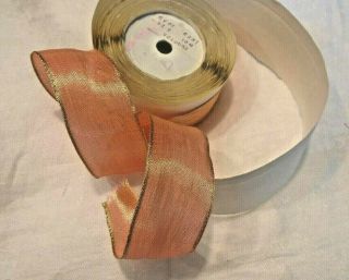 1 - 1/4 " Vintage French Wired Ribbon On Bolt - 6 Yds - Peach / Gold Metallic