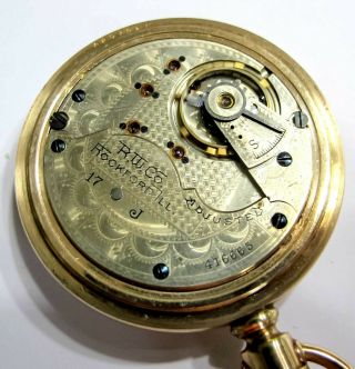 RUNNING - 1893 - 18S ROCKFORD 17J GR 62 GOLD FILLED POCKET WATCH (C4) 5