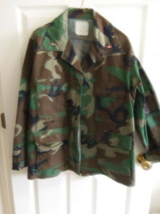 1979 - 1992 Usmc Woodland Camo Utility Military Shirt Jacket Sz Med,  Cwo - 3 Bars