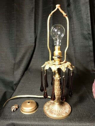 Antique Victorian Boudoir Lamp Reverse Painted Mountains Glass Shade 7