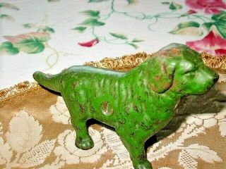 Vtg.  Cast Iron Hubley? Dog Bank Green Paint,  5 1/2 X 3 1/2 " Great Cond
