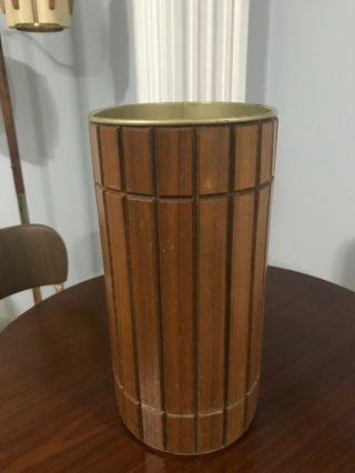 Vintage Mid Century Gruvwood Wooden Trash Can Waste Basket NY Worlds Fair MCM 2