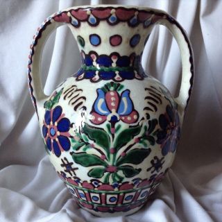 Antique Signed Hungarian Matyó porcelain Folk pottery Handpainted Vase Balaton 2