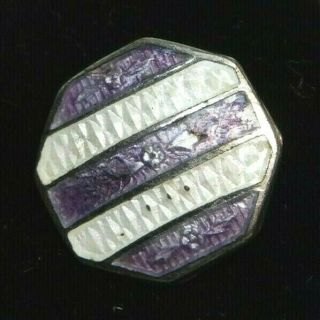 Antique Button Lilac Purple Basse Taille Enamel Hexagon Silver 1/2 B