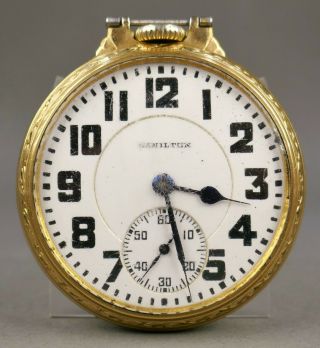 Art Deco 1937 Gold Filled Hamilton 21 Jewels 992 Railroad Engineers Pocket Watch