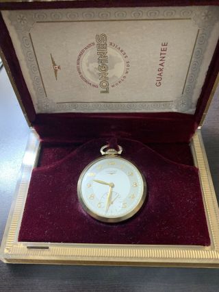 Longines Pocket Watch,  14k Solid Gold,  Box.  Perfect.