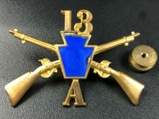 Spanish American War Hat Badge 13th Pa Infantry A Alpha Co 1800s Us Army Antique