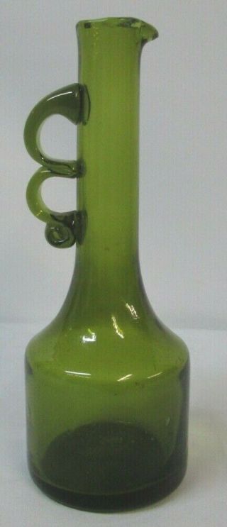 Vintage Mid Century Modern BLENKO Green Art Glass Pitcher 2