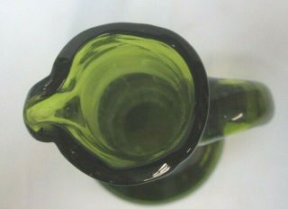 Vintage Mid Century Modern BLENKO Green Art Glass Pitcher 7