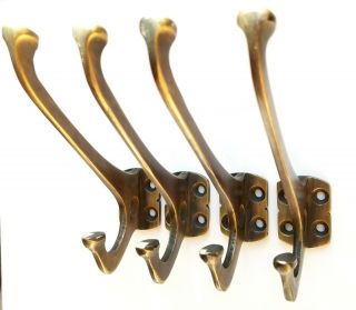 4 Arts And Crafts Mission Antique Style Coat Hat Double Hooks 4 " Brass C7
