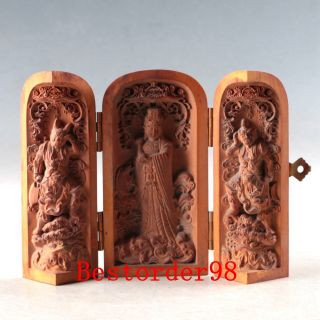 Chinese Wood Handwork Carved Sea Mazu Three Open Box Cc0187