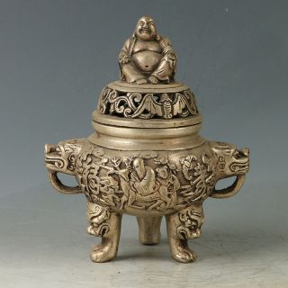 Chinese Silvering Copper “fulushou” Incense Burner Made During W The Qing Dynast