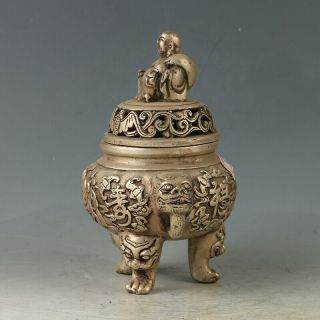 Chinese Silvering Copper “FuLuShou” Incense Burner Made During W The Qing Dynast 2