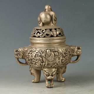 Chinese Silvering Copper “FuLuShou” Incense Burner Made During W The Qing Dynast 3