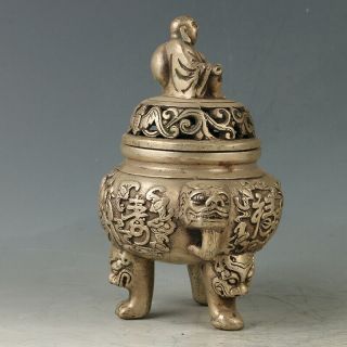 Chinese Silvering Copper “FuLuShou” Incense Burner Made During W The Qing Dynast 4