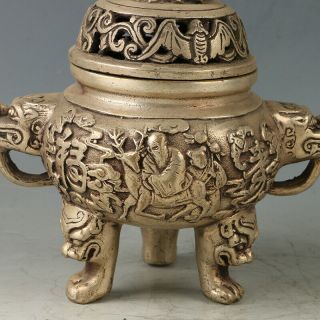 Chinese Silvering Copper “FuLuShou” Incense Burner Made During W The Qing Dynast 6