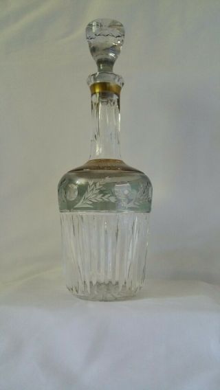 Antique Crystal Liqueur Floral Designed Decanter With Stopper Gold Trimmed