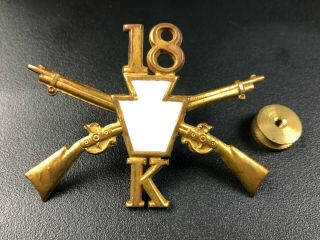 Spanish American War Hat Badge 18th Pa Infantry Kilo K Company Us Army Antique
