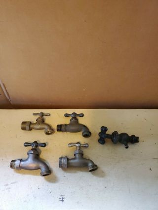 5 Old Vintage Solid Brass Water Faucet Spigot Sink Outdoor Steampunk