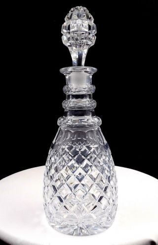 Anglo Irish Cut Crystal Three Ring Neck & Diamond Panel 12 7/8 " Decanter 1920s