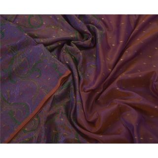 Sanskriti Vintage Purple Saree 100 Pure Silk Printed Sari Craft 5 Yard Fabric