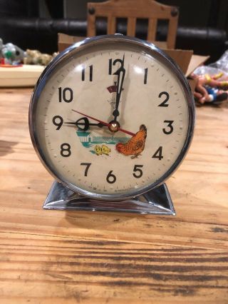 Vintage Rare Pecking Chicken Hen Wind Up Alarm Clock Diamond Shanghai China 60’s