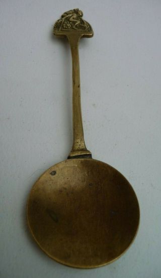 Antique Brass Spoon With Pixie Riding A Snail - Probably Arts And Crafts Era