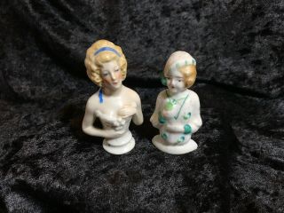 Vintage Porcelain Pin Cushion Top And Bust,  Germany & Japan