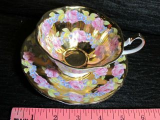 GOLD Vintage QUEEN ANNE Tea Cup Saucer Plate TRIO CABBAGE ROSE Bone China Gilt 3