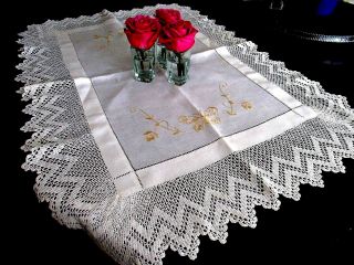 Antique/vintage English Victorian Era Linen & Crochet Lace Trolley/tray Cloth