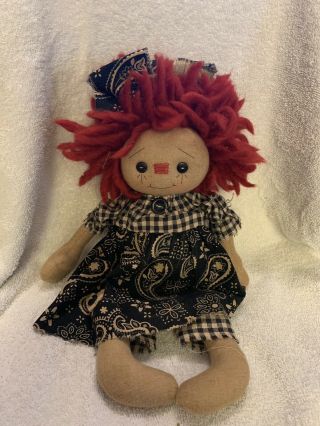 Primitive Folk Art Handmade Raggedy Ann Doll