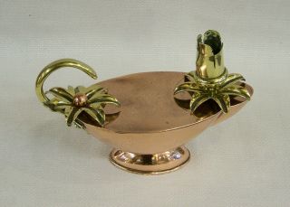 C1888 Rare Antique Arts & Crafts Copper & Brass Genie Lamp Candlestick Benson ??