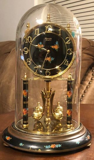 Kundo Anniversary Clock.  Black And Gold - Toned With Floral Design Made In Germany