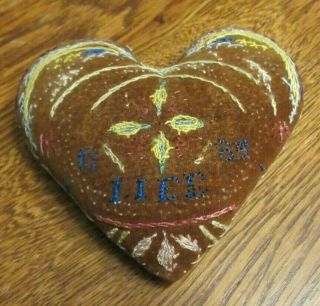 1885 Antique Victorian Embroidered Velvet Heart Pincushion - Dated & Initials