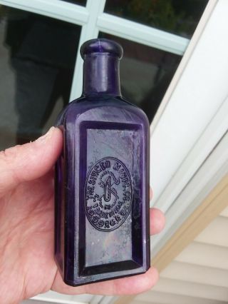 DEEP PURPLE SINGER SEWING MACHINE OIL BOTTLE NEEDLE & THREAD GRAPHIC EARLY 1900s 5