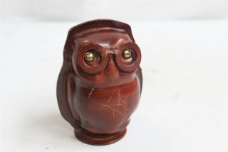 Mcm Sculptured Leather Hootie Owl Glasses Coin Bank Eames Era