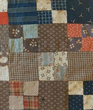 Incredible Antique Doll Quilt Textile Calico Blue Brown Pink 15 X19 Aafa