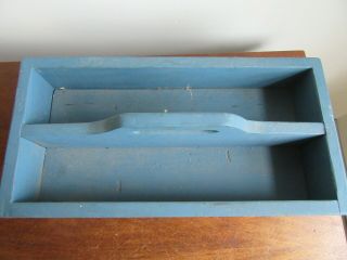 Vintage Old Rustic Wooden Carpenter ' s Tool Box Primitive Carrying Tote - Blue 2