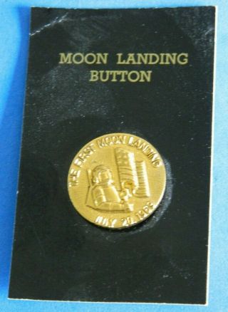 Vintage Moon Landing Button Brass On Card,  1969 - 2