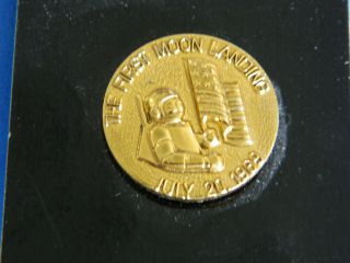 Vintage MOON LANDING Button Brass on Card,  1969 - 2 2