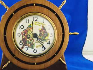 ' 30 - ' 40s Seth Thomas Nautical Ships Wheel Wooden Clock Faux Disney Face –No Wire 2