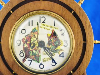 ' 30 - ' 40s Seth Thomas Nautical Ships Wheel Wooden Clock Faux Disney Face –No Wire 3