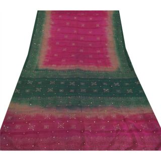 Sanskriti Vintage Dark Pink Saree Pure Silk Painted Woven Craft Fabric 5 Yd Sari 4