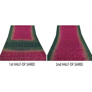 Sanskriti Vintage Dark Pink Saree Pure Silk Painted Woven Craft Fabric 5 Yd Sari 7