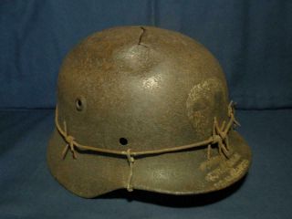 Ww2 German Helmet.  Totenkopf.  M - 40.  Size 64.  Barbed Wire.