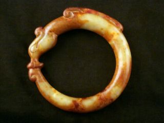 Fine Chinese Old Jade Hand Carved Dragon Bangle Bracelet Waa028